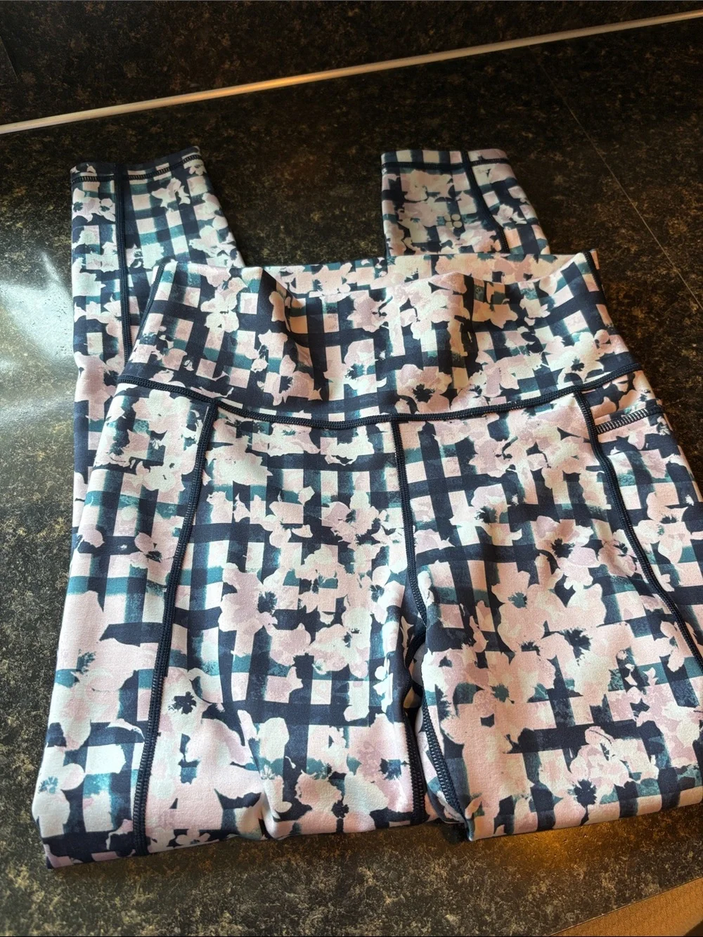 Sweaty Betty high waist super sculpt 7/8 leggings in navy pink floral